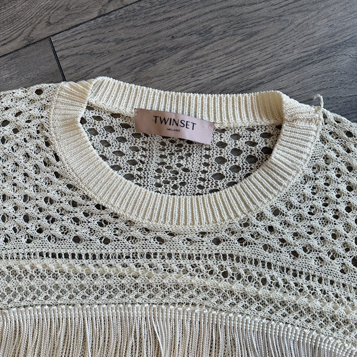 TWINSET TWINSET Milano Cable Knit Fringe Ivory Color Sweater Size M / US 6-8 / IT 42-44 - 5 Thumbnail