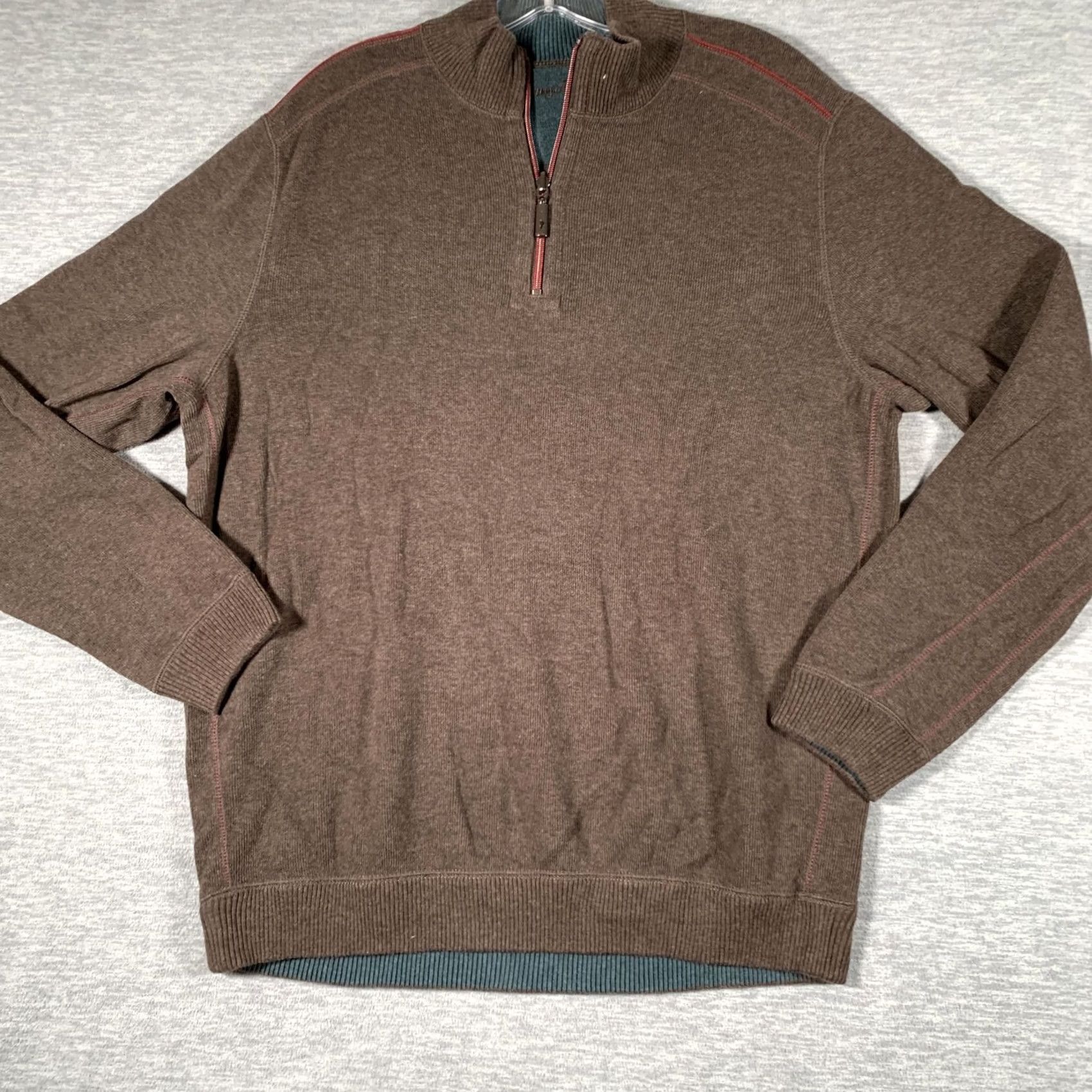 Tommy Bahama Tommy Bahama Sweater Mens Large Brown Reversible 1/4 Zip Mock Neck Pullover Size US L / EU 52-54 / 3 - 3 Thumbnail