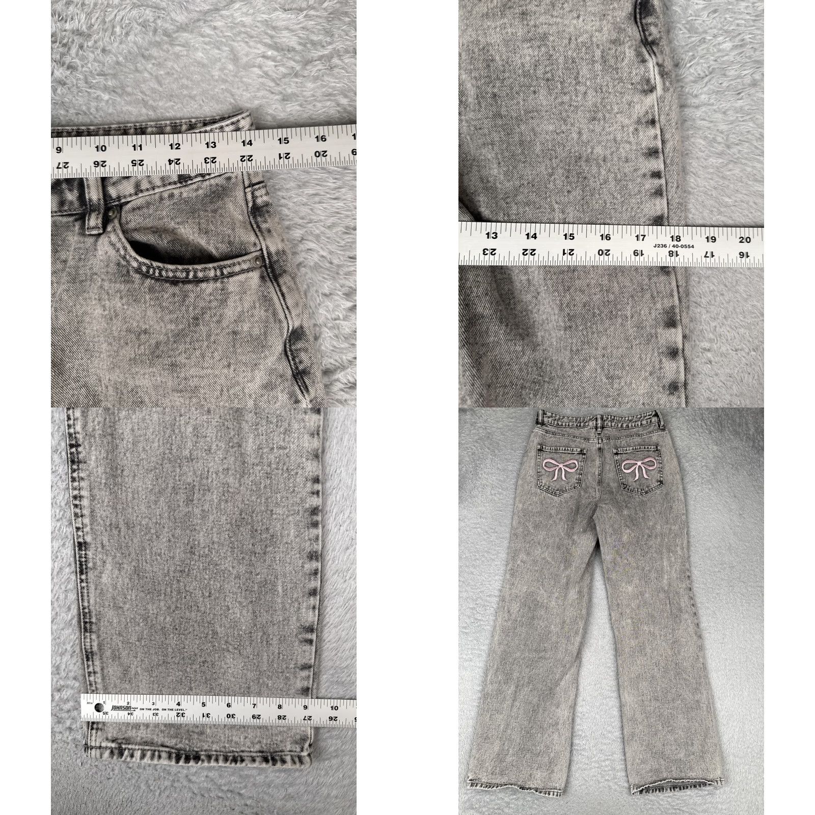 Vintage ASHLEY MASON Jeans Womens 3/26 Gray Straight High Rise Acid Wash Bows Juniorr Size 26" / US 2 / IT 38 - 9 Thumbnail