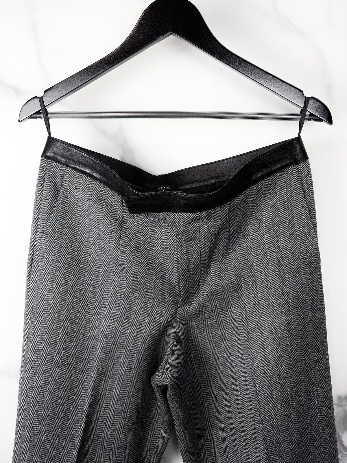 Gucci AW00 Gucci Tom Ford Leather Trim Herringbone Trousers Pants Size US 32 / EU 48 - 3 Thumbnail