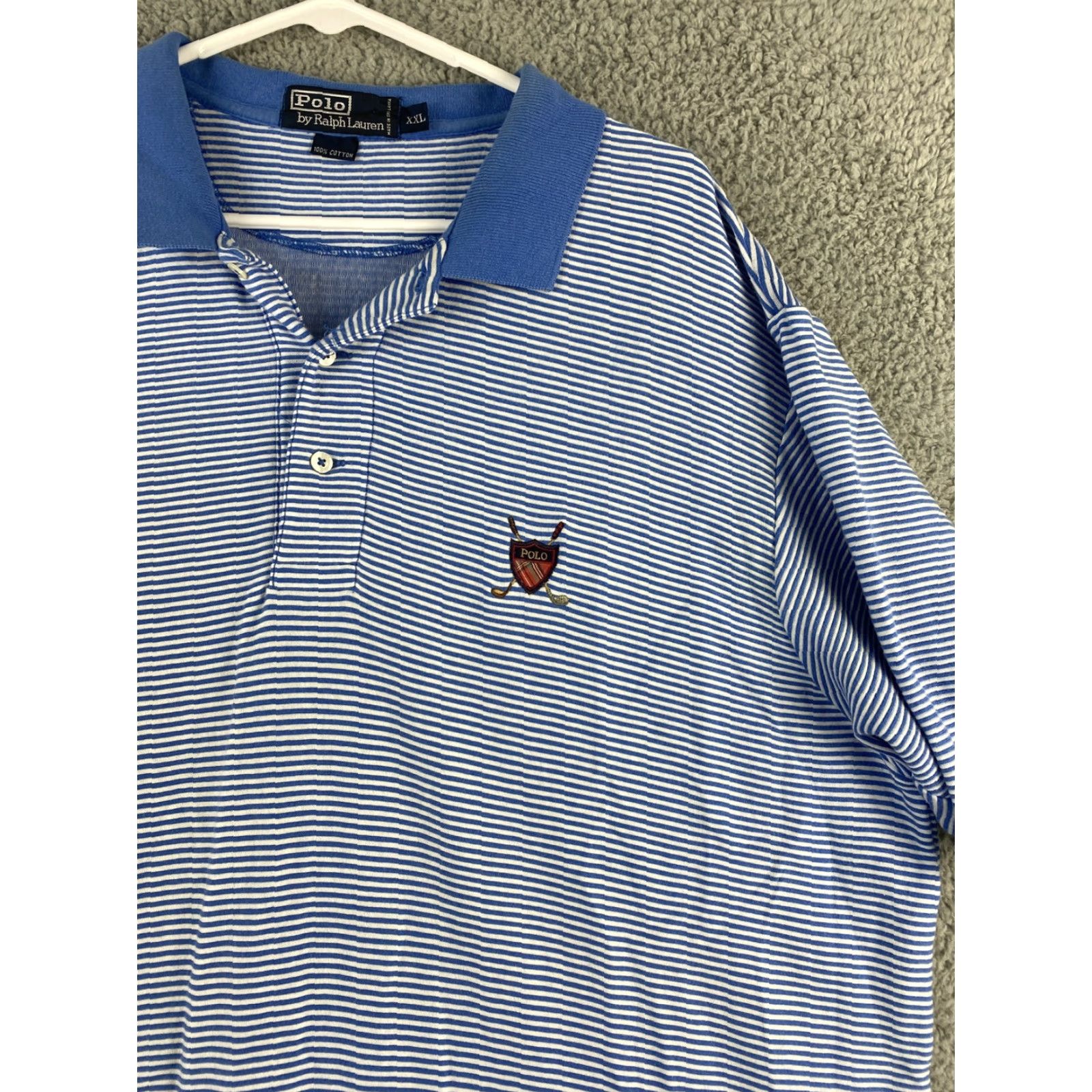 Polo Ralph Lauren VINTAGE Polo Ralph Lauren Polo Shirt Men Short Sleeve Striped Button-Down 2XL Blue / 37-11 90s Logo Size US XXL / EU 58 / 5 - 2 Thumbnail