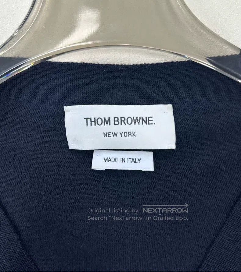 Thom Browne Thom Browne Dark Blue Classic Four-Stripe Knit Open-Cardig Size US M / EU 48-50 / 2 - 3 Thumbnail
