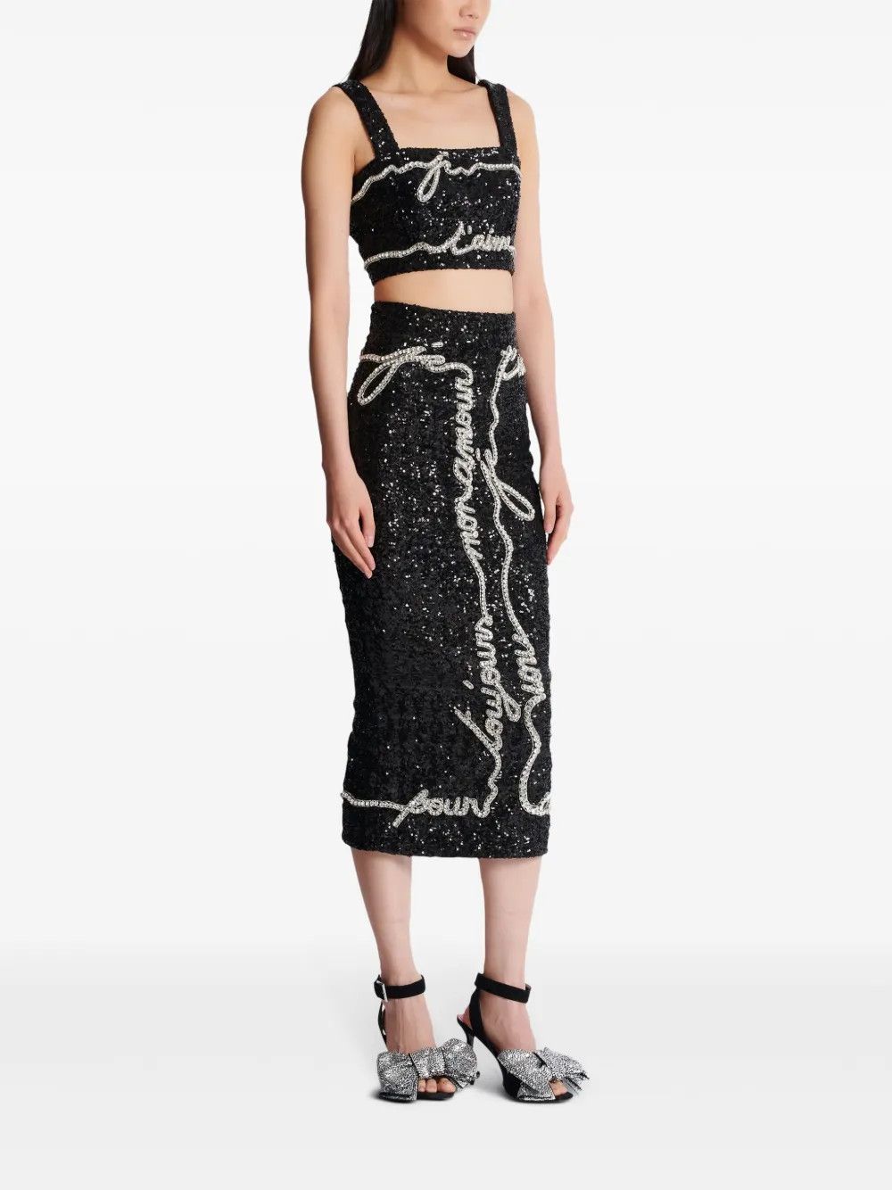 Balmain o1s1wg111225 Sequin Embellished Midi Skirt in Black Size 30" / US 8 / IT 44 - 6 Thumbnail