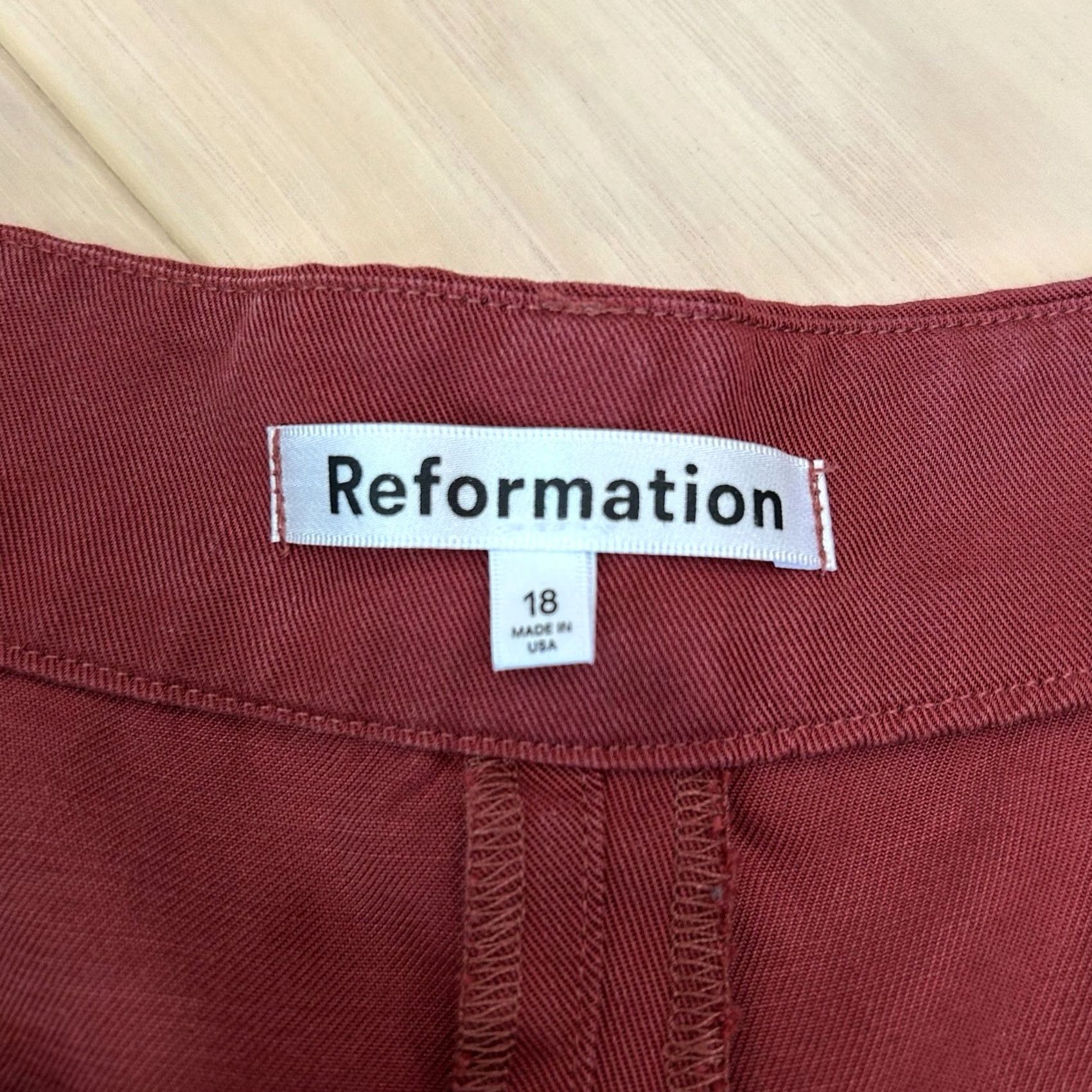 Reformation Reformation Pants Womens 18 Maroon Type Mason Wide Leg Stain Women Size 40" / US 18 - 4 Thumbnail