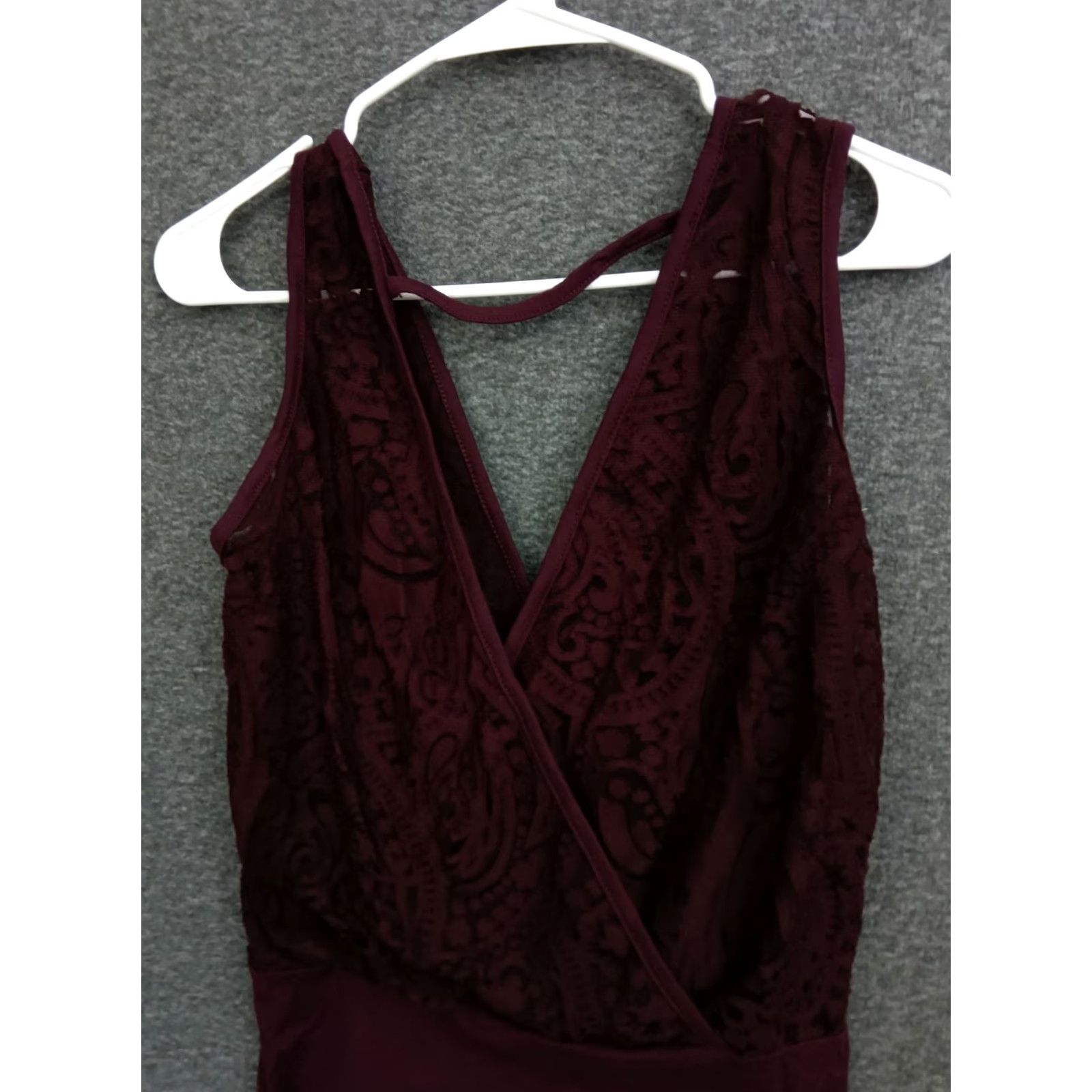 Vintage MAGIA Bodysuit Shirt Women M Dark Red Wine Lace V-Neck Overlap One Size Fits Everybody" Size ONE SIZE - 5 Thumbnail