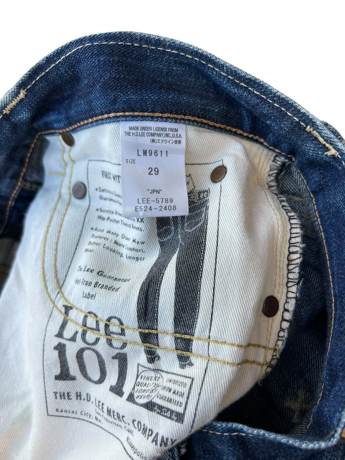 Lee Lee 101 Pure Indigo Dye Mud Denim Blue Line Selvedge Jeans Size US 29 - 24 Thumbnail