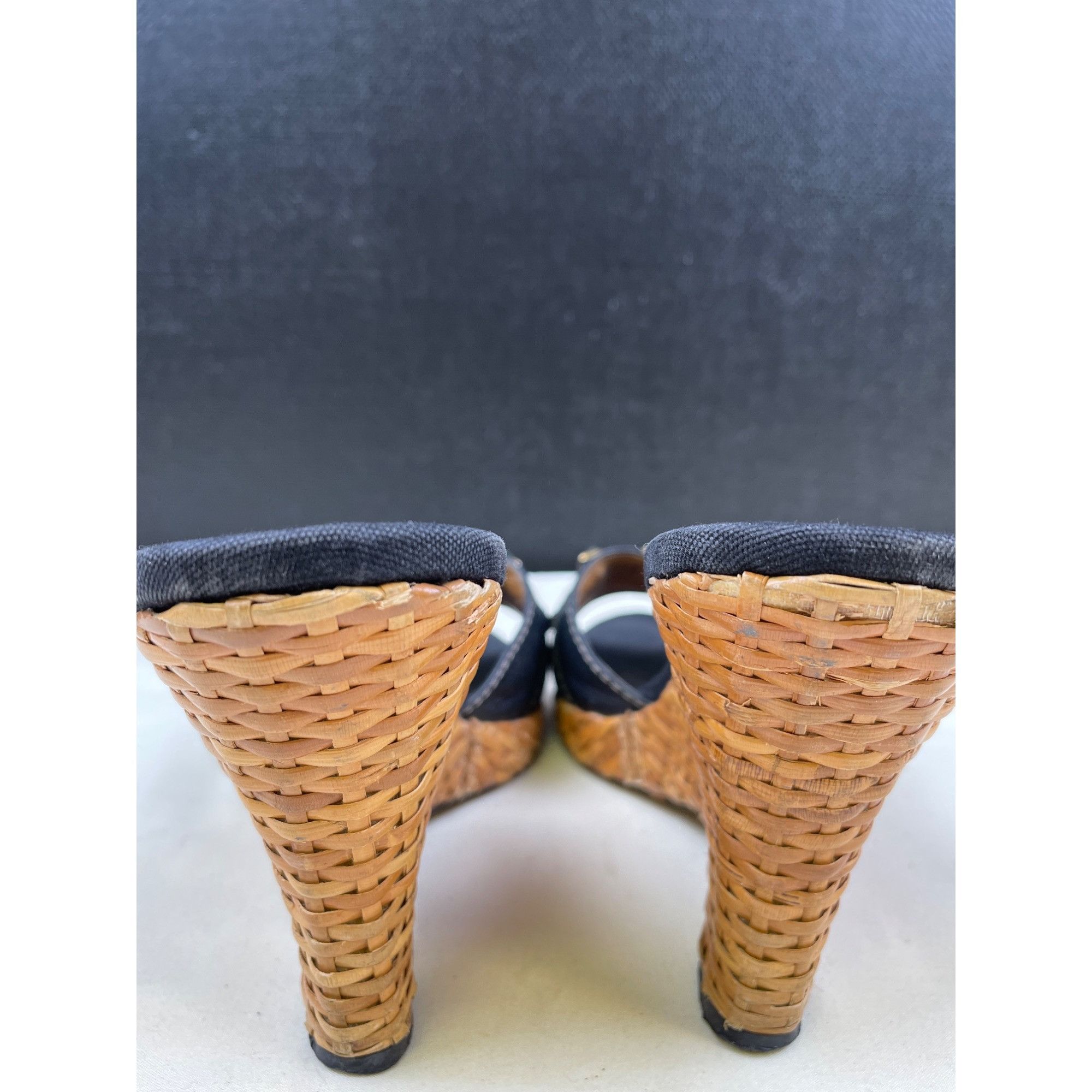 Anne Klein Anne Klein Women's Black Leather Wedged Heel 3.75" Sandals/S Size US 8 / IT 38 - 5 Thumbnail