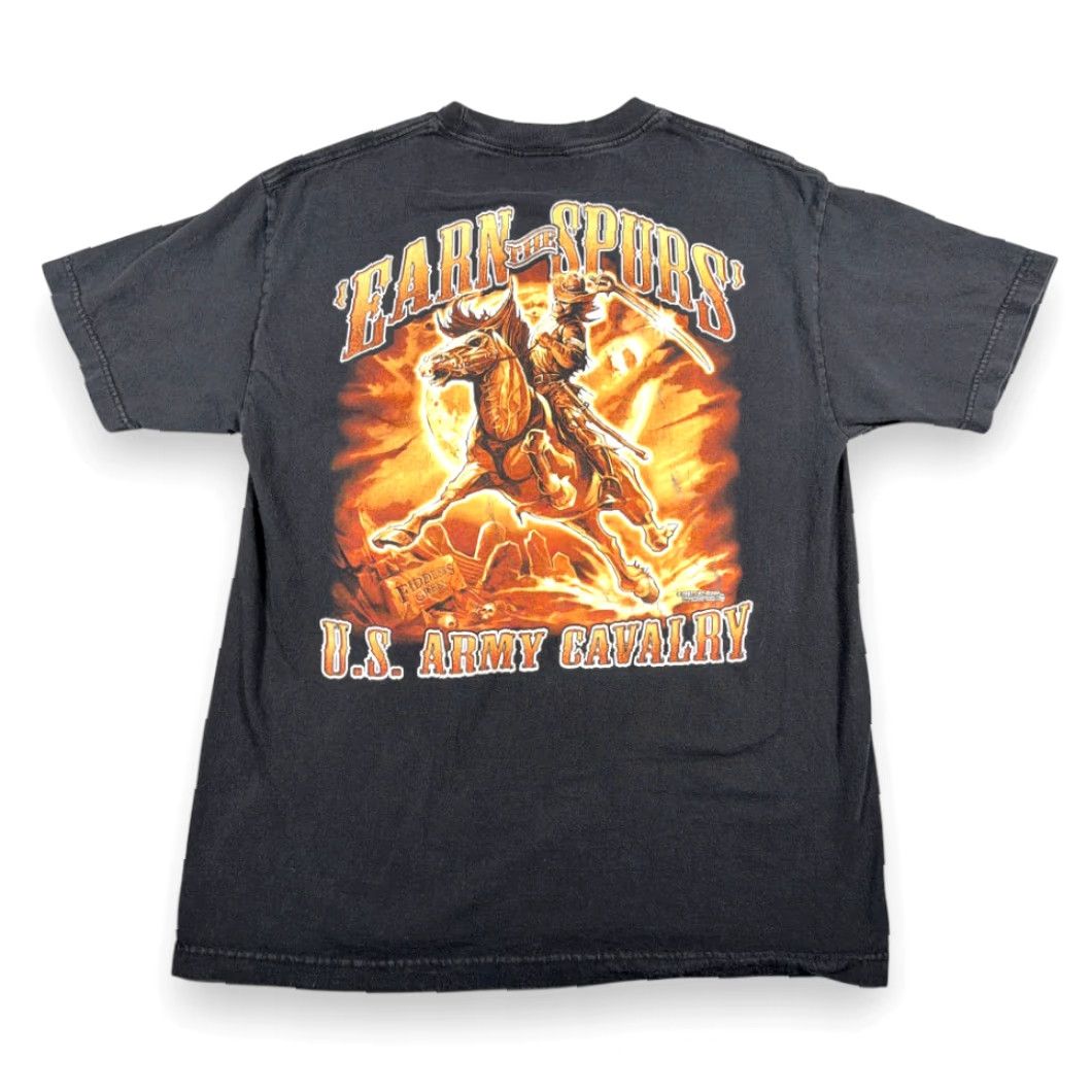 Vintage US Army Shirt Adult LARGE Black Earn Spurs Cavalry 762 Design Horse Soldier Y2K Size US L / EU 52-54 / 3 - 2 Thumbnail
