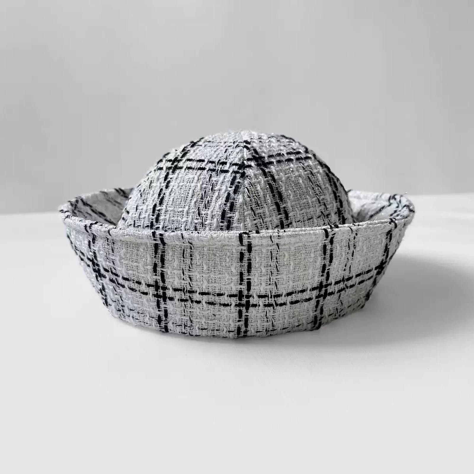Japanese Brand Black & White Plaid Tweed Beret Sailor Hat Y2K French Girl Size ONE SIZE - 6 Thumbnail