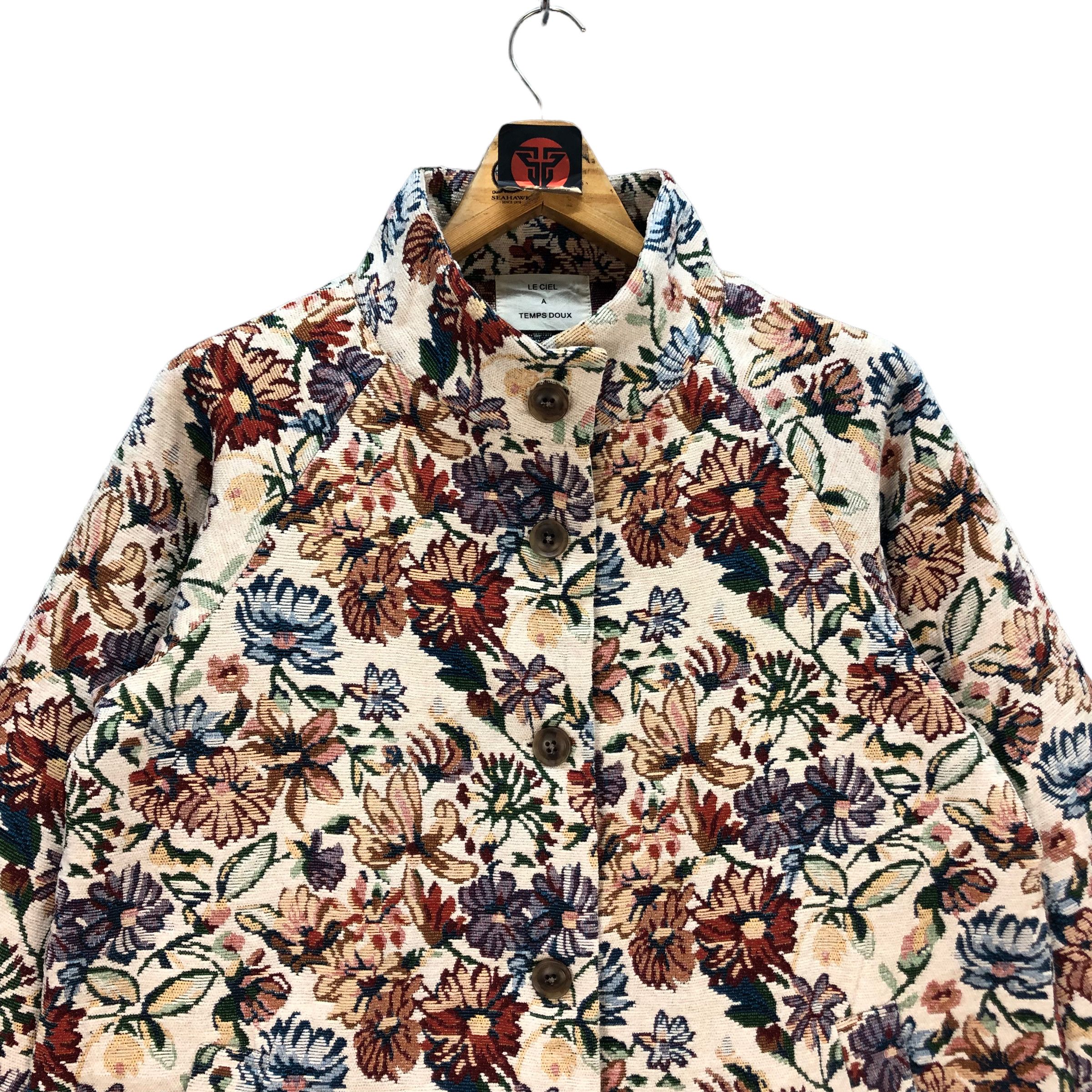 Japanese Brand LE CIEL A TEMPS DOUX FLORAL GRAPHIC LONG COAT #7362-134 Size M / US 6-8 / IT 42-44 - 2 Thumbnail