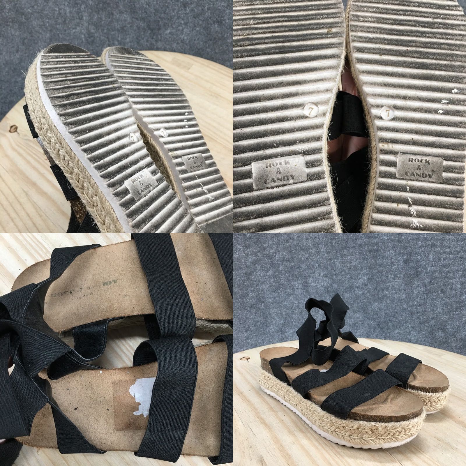Vintage Rock And Candy Sandals Womens 7 Casual Ankle Strap Platform Espadrille Black Size US 7 / IT 37 - 9 Thumbnail