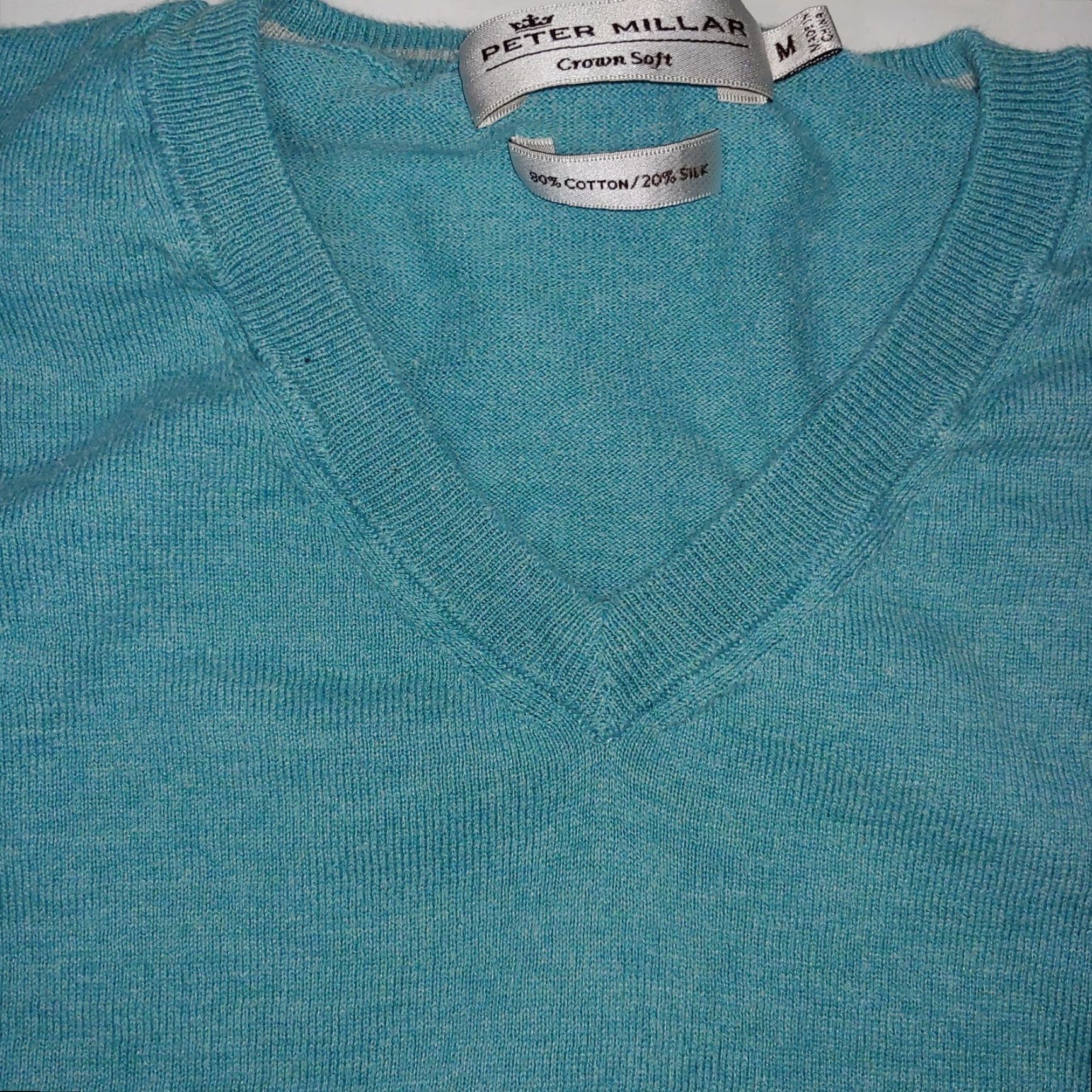 Peter Millar PETER MILLAR Sweater Medium V-Neck Pullover Cotton Silk Blend Blue Classic Mens Size US M / EU 48-50 / 2 - 2 Thumbnail