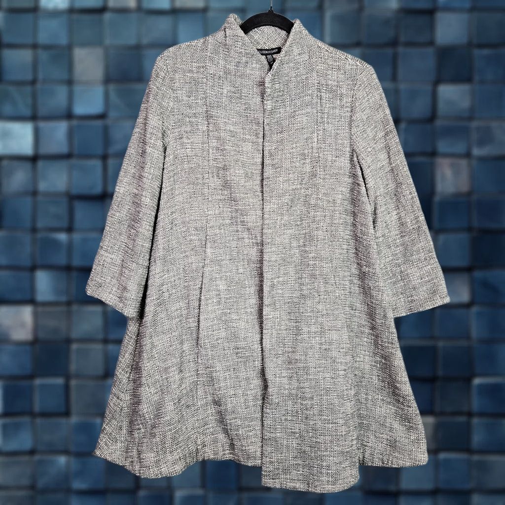 Eileen Fisher Eileen Fisher Women's Grey Cotton Tweed 3/4 Sleeve Open Front Jacket Sz S Size S / US 4 / IT 40 - 1 Thumbnail