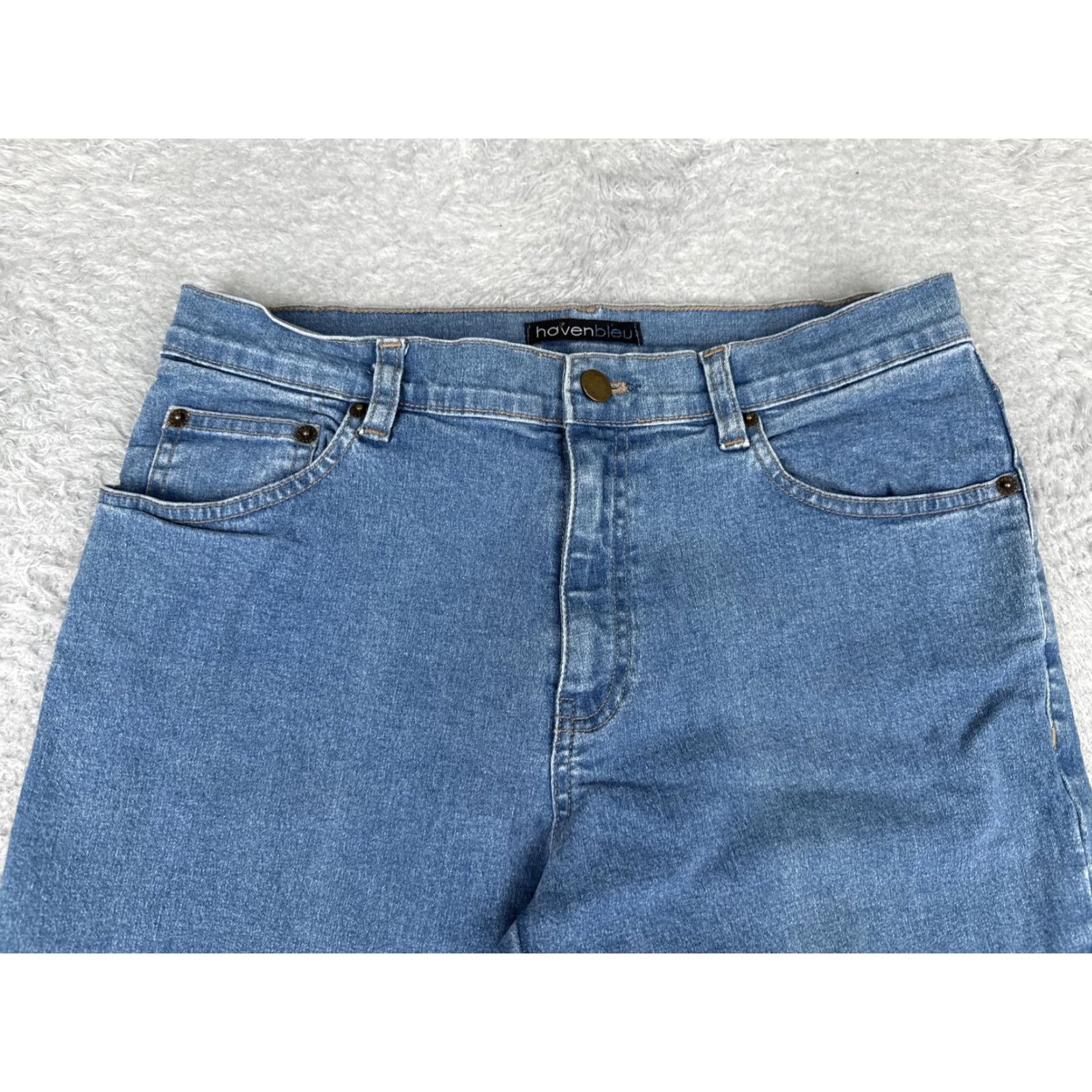 Vintage Havenbleu Jeans Womens 10 Straight Mid Rise Blue Floral Beaded Embroidered Sequin 5-Pocket Denim Cotton Blend 30x26 Size 32" / US 10 / IT 46 - 4 Thumbnail