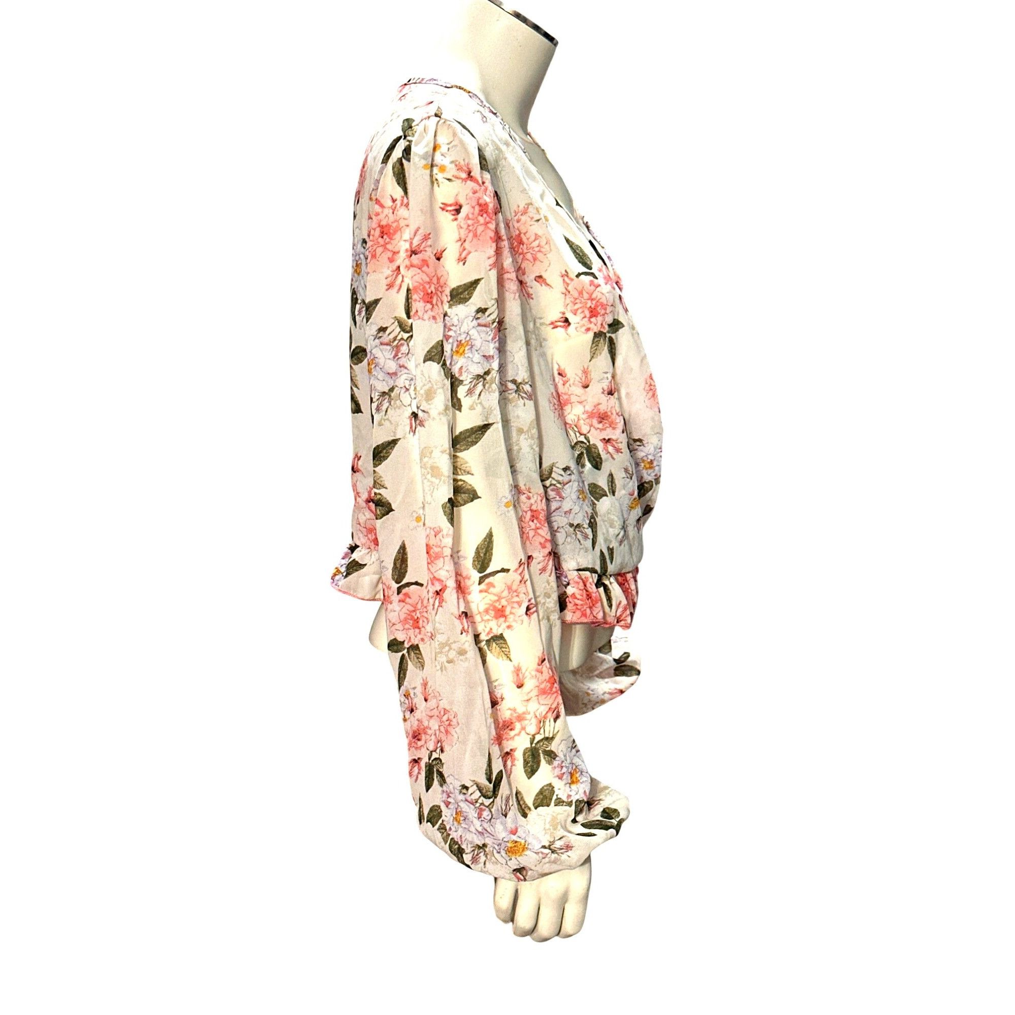 Other CCC Floral Wrap Blouse Extra Large Crop Top Long Sleeve Shee Size XL / US 12-14 / IT 48-50 - 4 Thumbnail