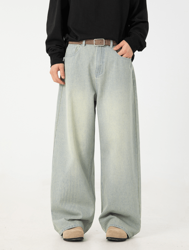 Jean Men's loose retro washed vertical striped scimitar jeans Size US 32 / EU 48 - 1 Thumbnail