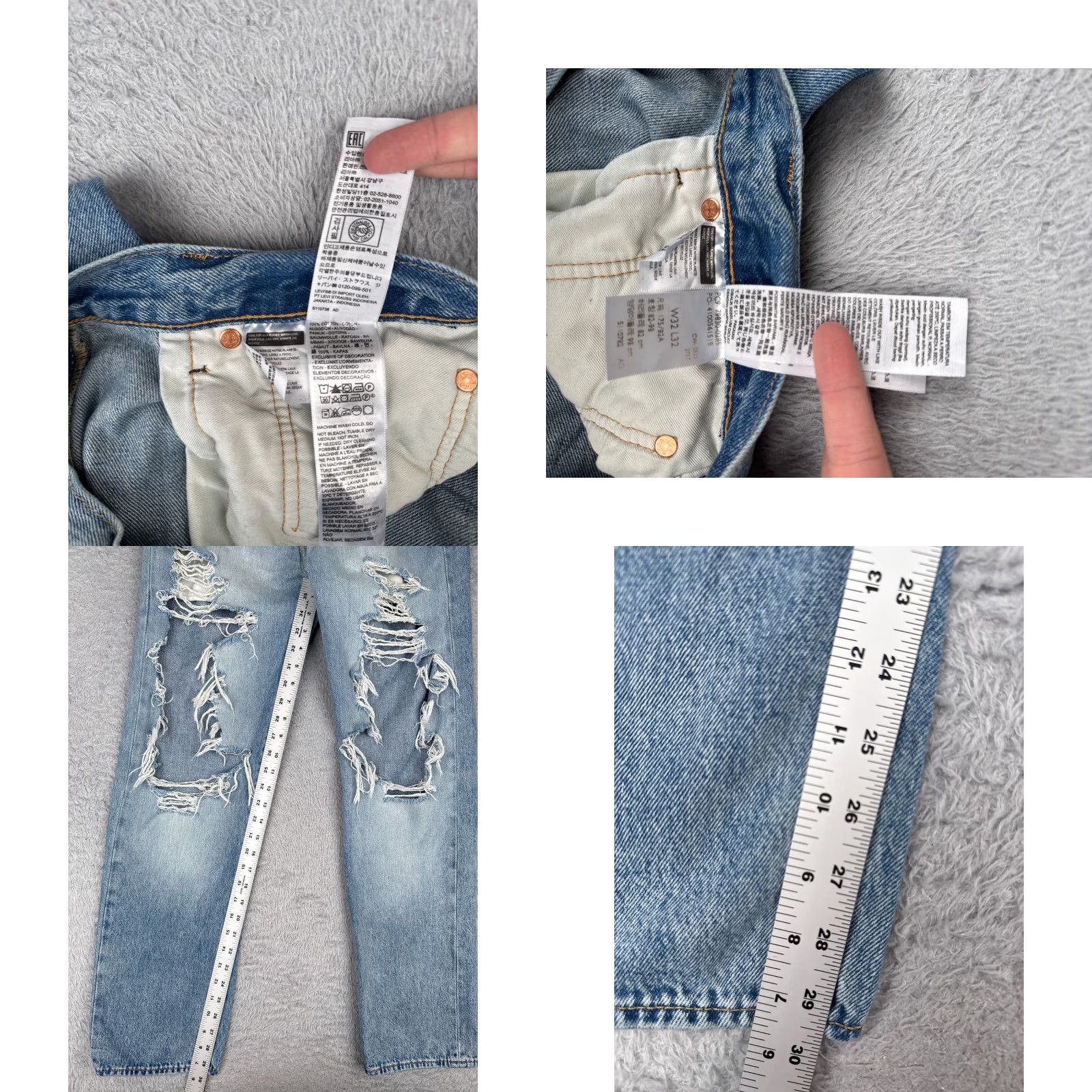 Levi's VINTAGE Levis Jeans 501 Button Fly Denim 32x32 Blue Mens Regular Straight Distressed 90s Retro 501 Series Size US 32 / EU 48 - 8 Thumbnail