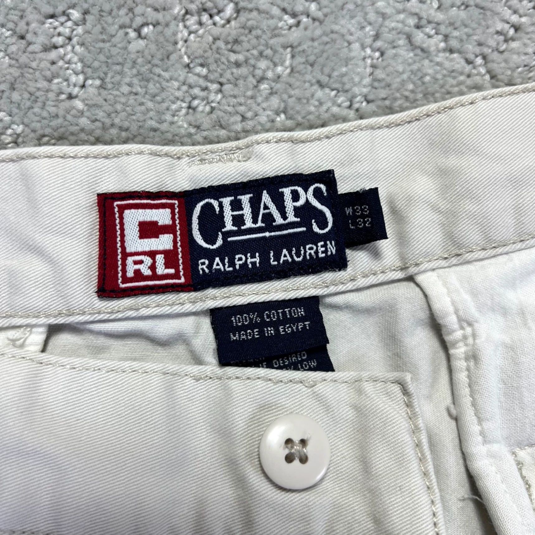 Ralph Lauren VINTAGE Chaps Ralph Lauren Cargo Pants Mens 33x32 White Beige Cotton Cargo Pocket Zipper Y2k 90s Style Workwear Casual Regular Mens Size US 33 - 4 Thumbnail