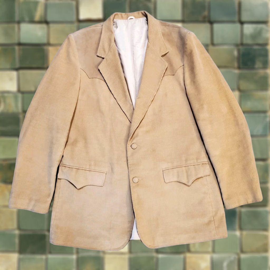 Vintage VINTAGE Pioneer Wear Jacket Mens 46L tan Vtg Corduroy Suede Blazer Western Made USA Size 46R - 1 Thumbnail