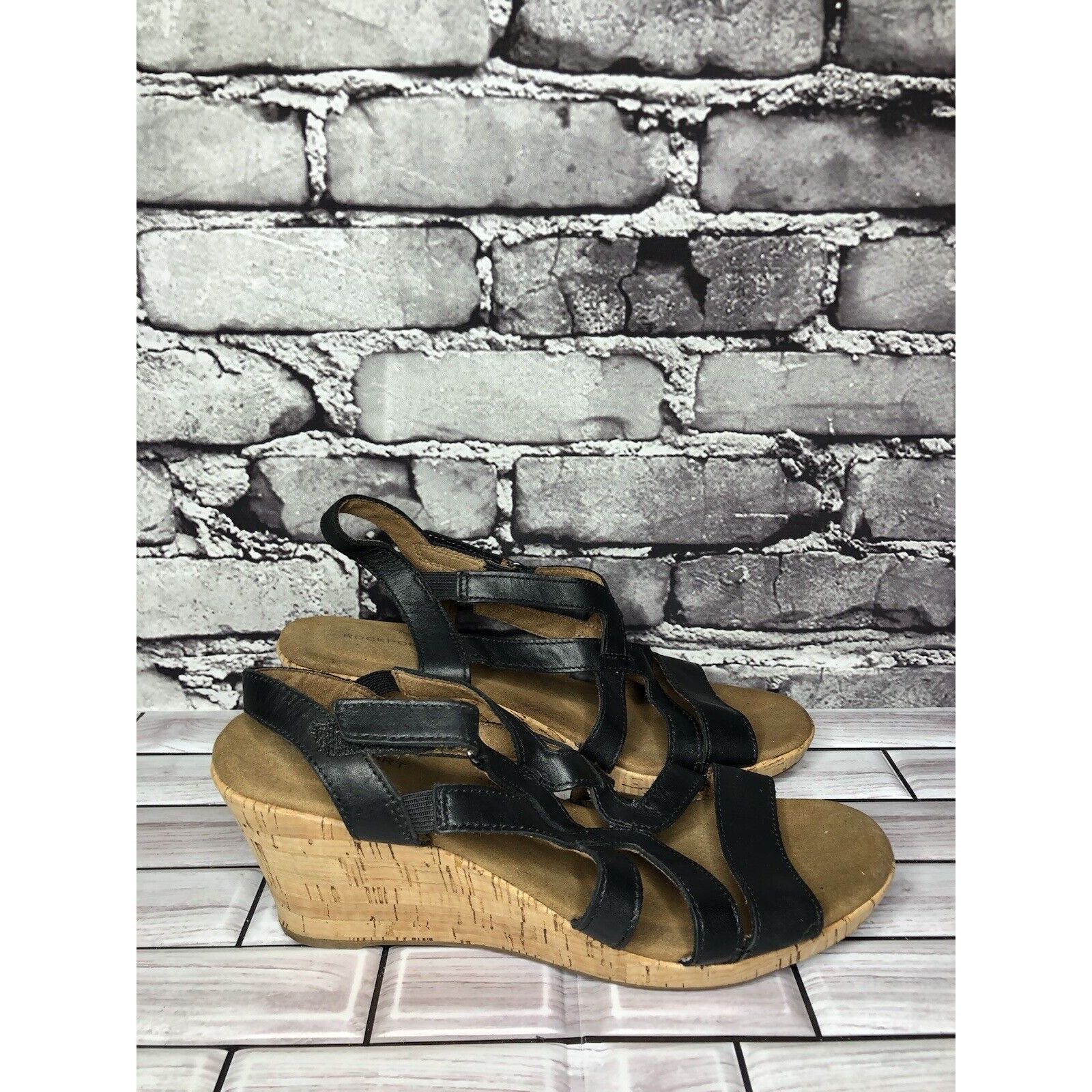 Rockport Rockport Black Leather Casual Cork Wedge Strappy Sandals Wom Size US 8.5 / IT 38.5 - 21 Thumbnail