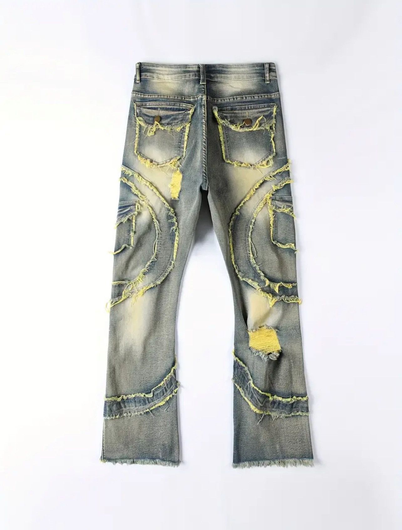 Other × Vintage Men flare leg stretch jeans cotton blend distressed denim Size US 44 / EU 60 - 3 Thumbnail