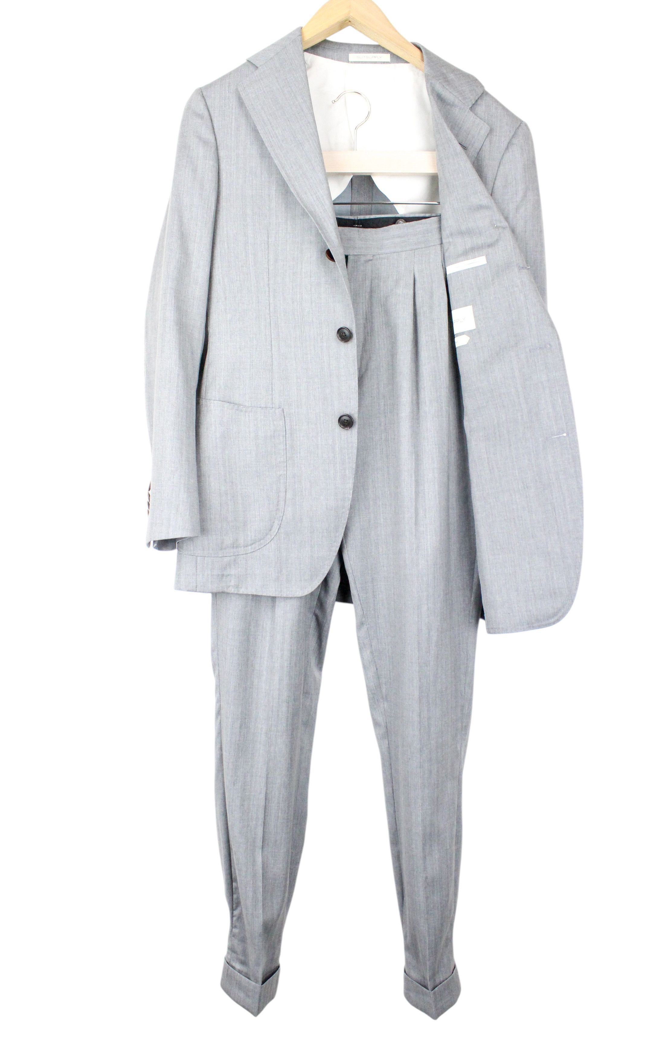 Suitsupply HAVANA PATCH UK34R Grey Wool Silk 2 Piece Suit 67489 Size 34R - 1 Thumbnail