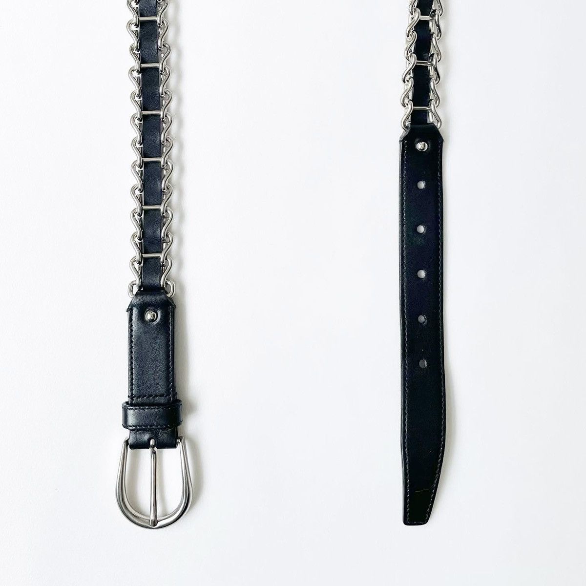 Miu Miu Miu Miu Metal Chain Black Leather Belt Size 30 - 9 Thumbnail