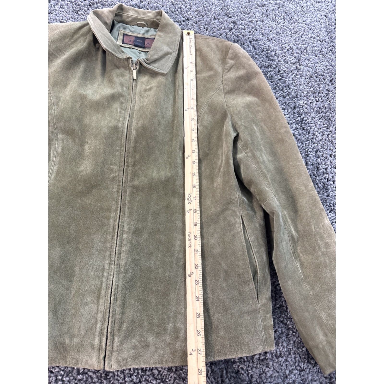 Olive VINTAGE SIENA Womens Jacket 2XL Olive Green Distressed Suede Leather ZipUp Lined Green Womens 2XL Jacket Size XXL / US 16-18 / IT 52-54 - 2 Thumbnail
