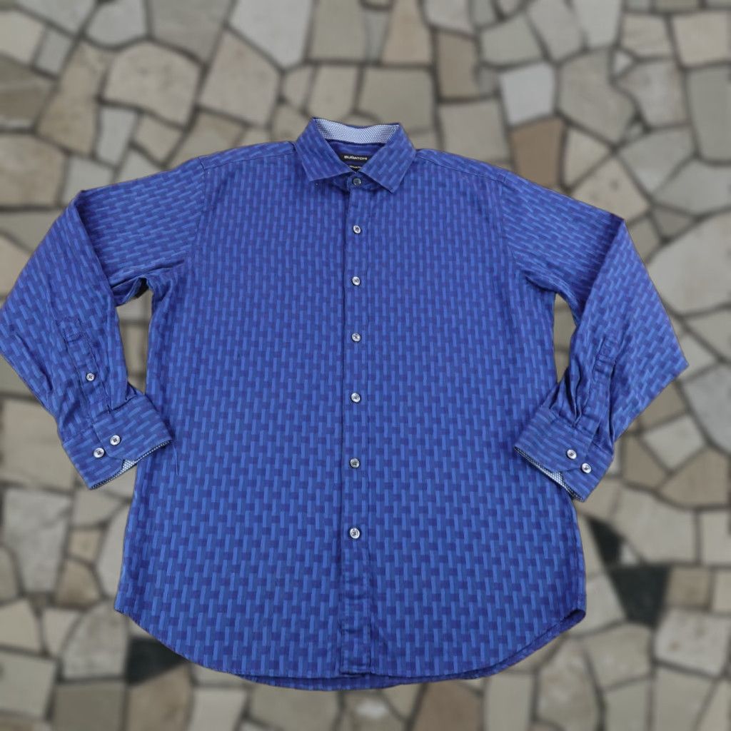 BUGATCHI VINTAGE Bugatchi Uomo Men's Button-Up Shirt Medium Blue Geometric Long Sleeve Business Casual Formal Size US M / EU 48-50 / 2 - 1 Thumbnail