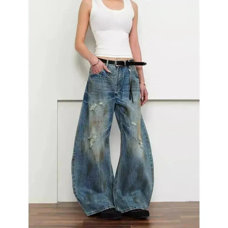 Japanese Brand Retro loose ripped micro flared jeans Size US 32 / EU 48 - 2 Thumbnail