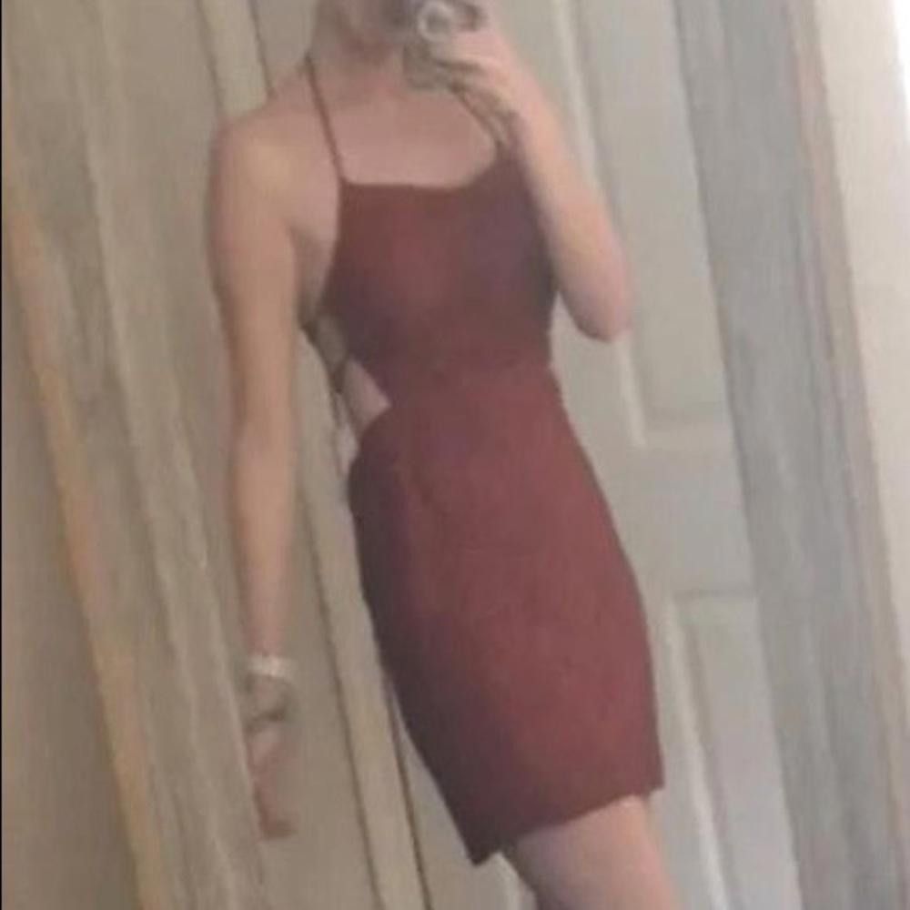 Designer Lucy In The Sky Red Lace Floral Bodycon Mini Dress Size M / US 6-8 / IT 42-44 - 3 Thumbnail