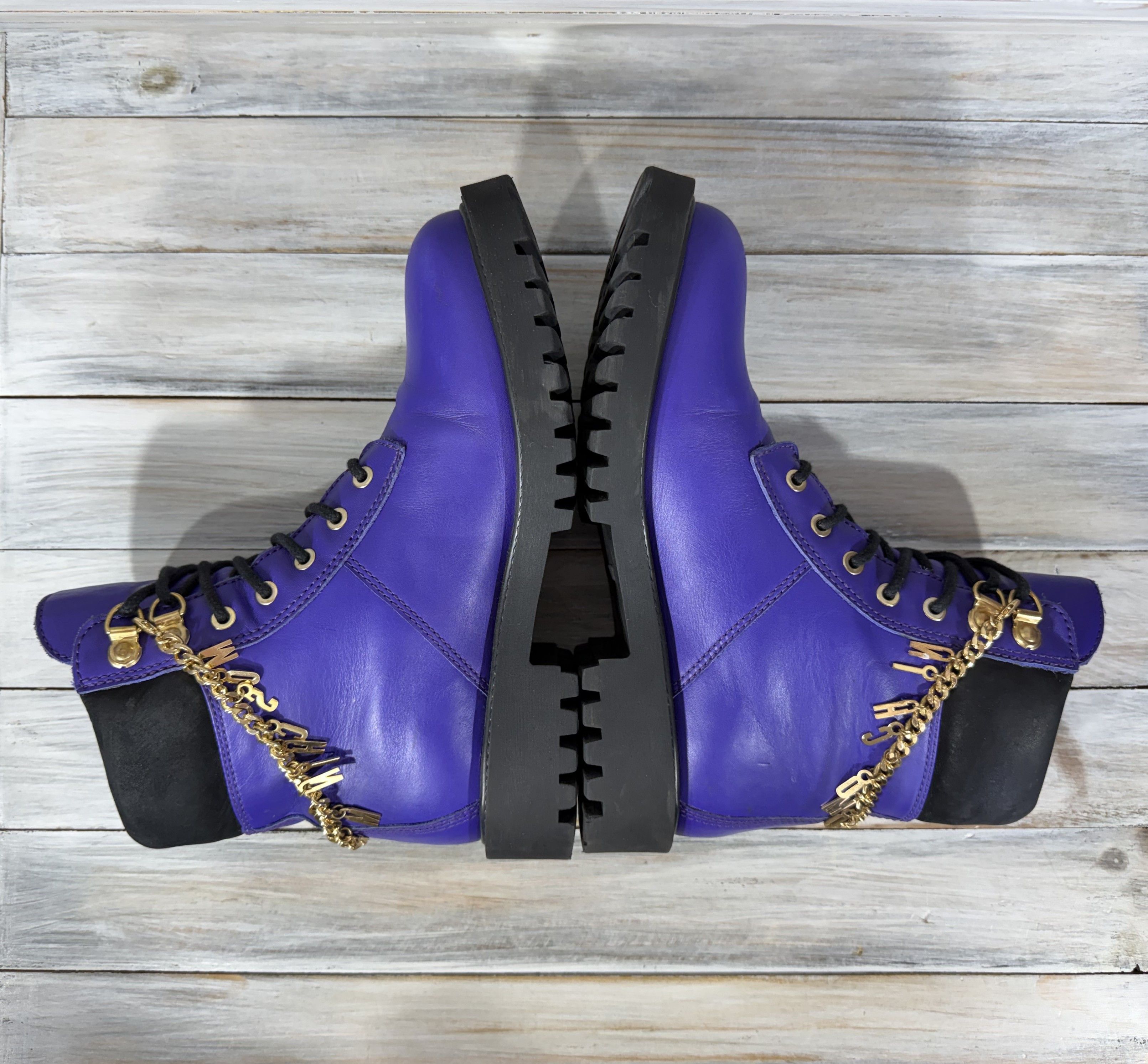 H&M × Moschino H&M x MOSCHINO Leather Boots Ankle Gold Chain LimitedEdition Size US 8 / IT 38 - 25 Thumbnail
