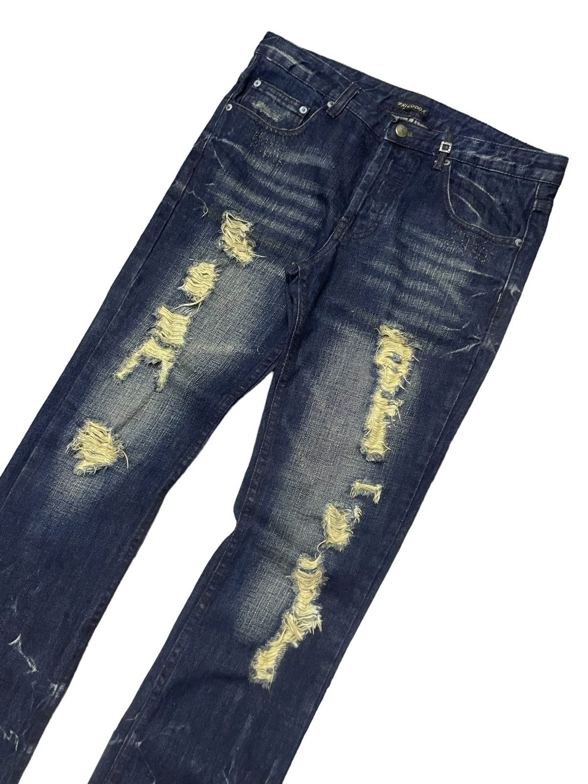 Tornado Mart Philodox Japan Flared Distressed Indigo Mud Jeans Denim Pant Size US 30 / EU 46 - 3 Thumbnail
