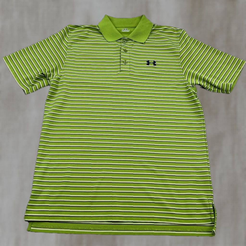 Under Armour Under Armour Polo Shirt Men M Green Striped Performance Quick Dry Golf Poly Size US M / EU 48-50 / 2 - 1 Thumbnail