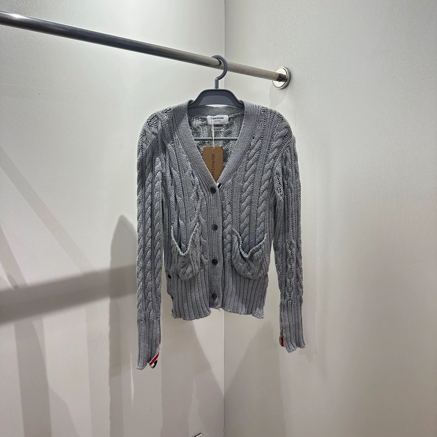 Thom Browne THOM BROWNE may755 gray cable knit cardigan 38 Size XS / US 0-2 / IT 36-38 - 1 Thumbnail