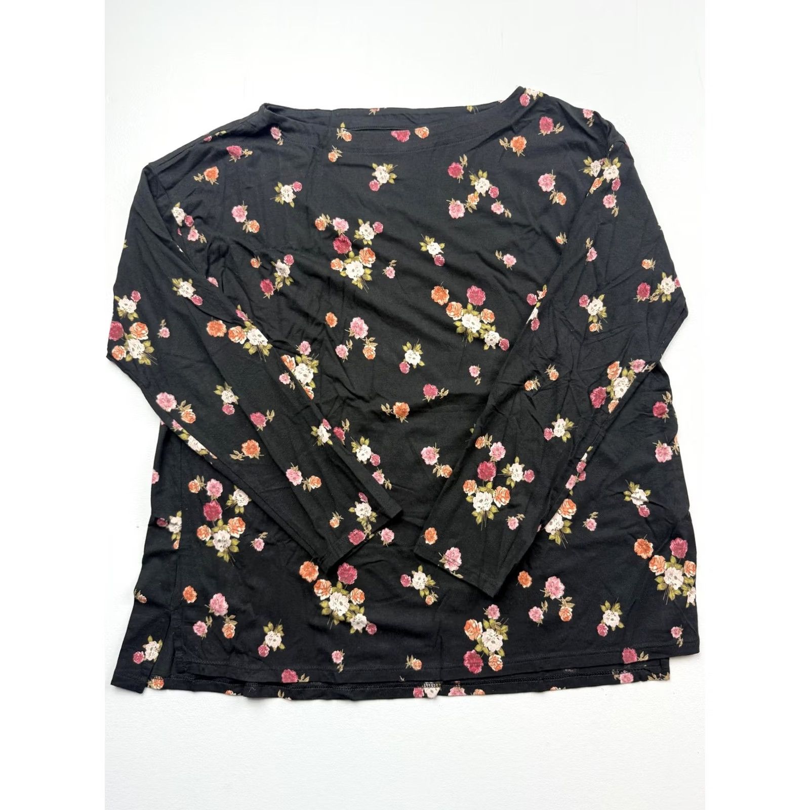 J. Jill J. Jill Womens M Black Boat Neck Long Sleeve Floral Supima Tee Top Size M / US 6-8 / IT 42-44 - 2 Thumbnail