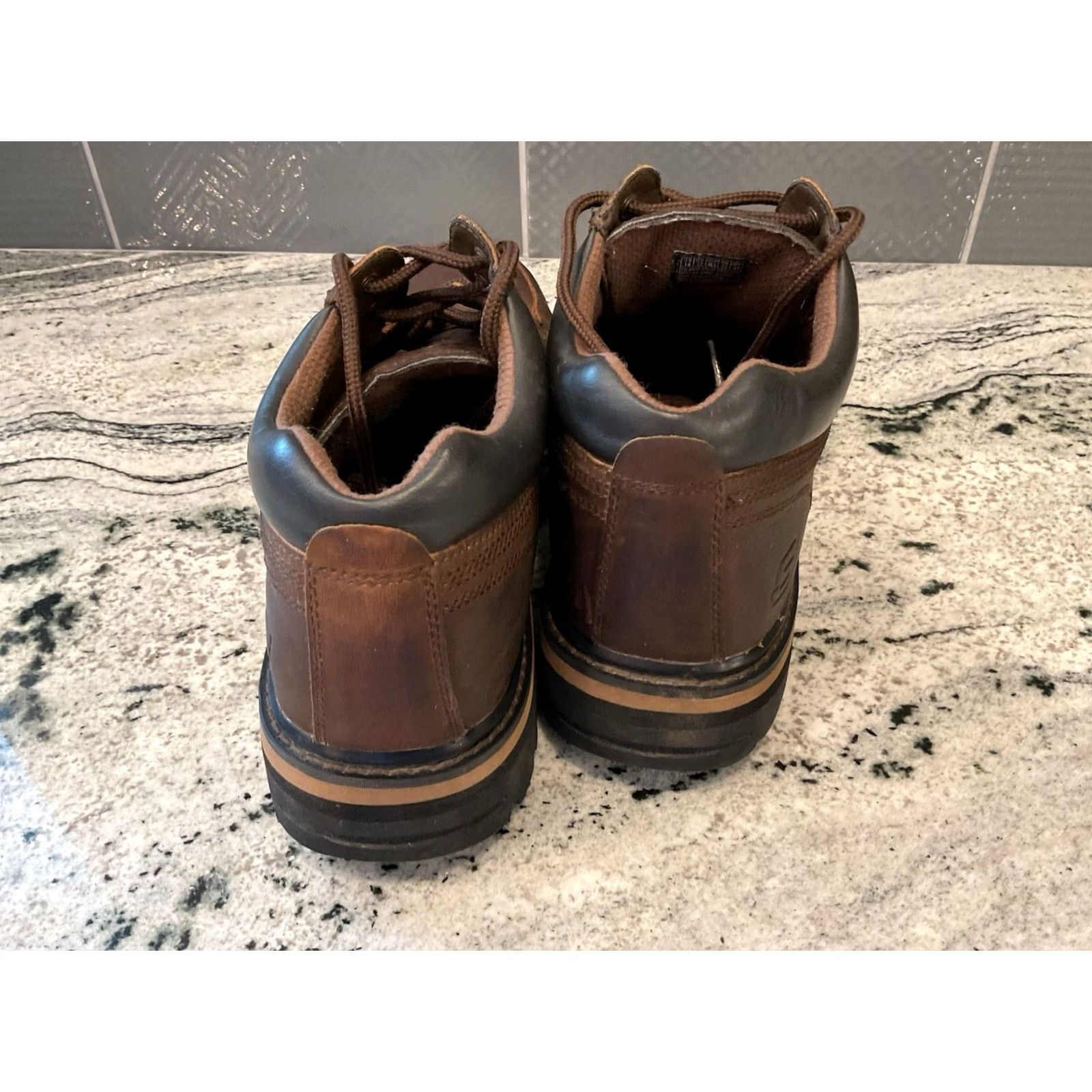 Skechers Mens Vintage‎ Platform Boots Size 12 Jammers Chunky Brown Leather Y2K Vintage 90s Y2K Skechers Tredds Jammers Chunky Platform Tie  main image 2