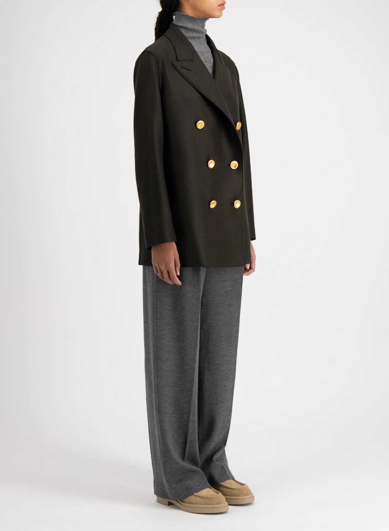 Harris Wharf London o1s22i1n1024 Double-Breasted Pressed Caban Wool Coat Size M / US 6-8 / IT 42-44 - 4 Thumbnail