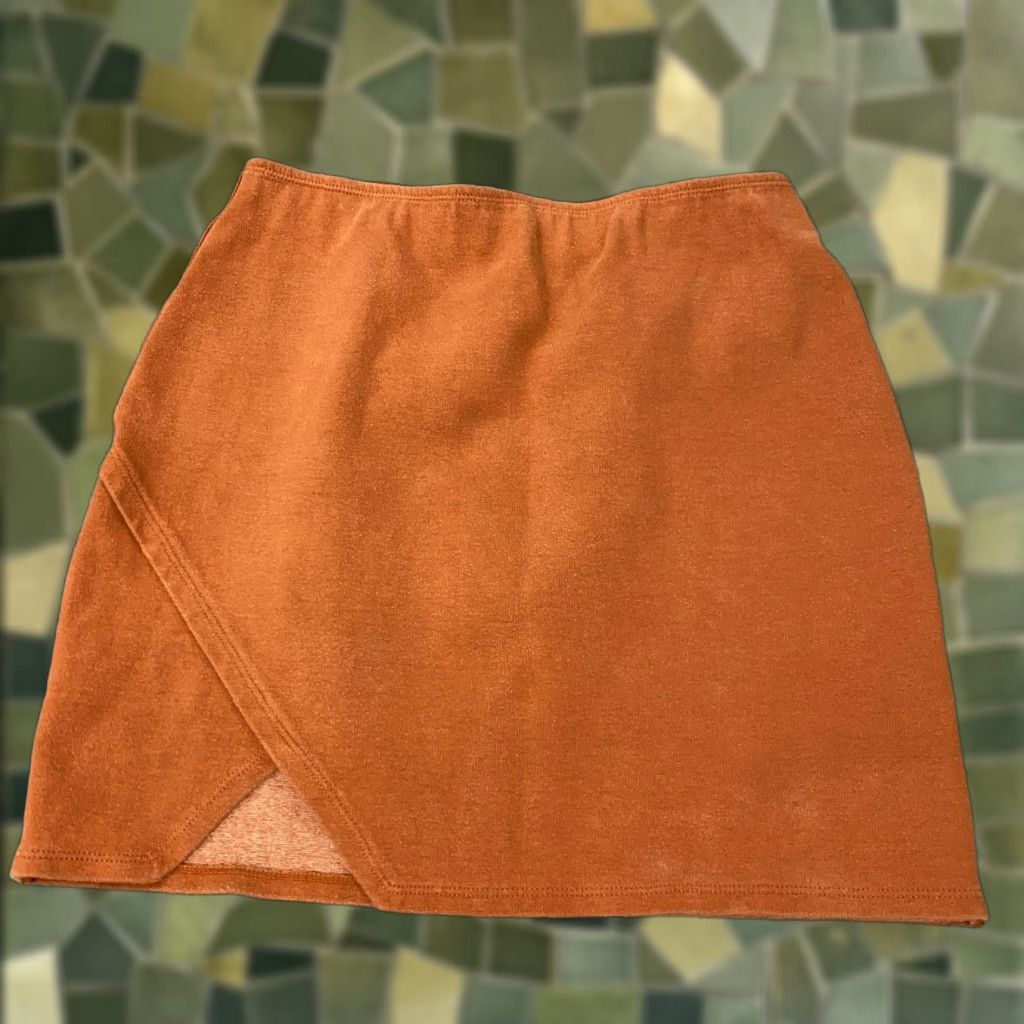 VINTAGE Abercrombie & Fitch Skirt Womens Small Rust Orange Knit Mini Asymmetrical Y2K Elastic Waist Slit Stretch Pull On Casual 60 Day Return Policy