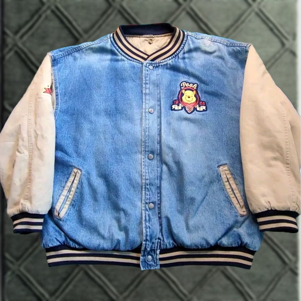 Denime VINTAGE Winnie The Pooh Jacket Varsity Bomber Letterman Denim Quilt Lined XL Mens Size US XL / EU 56 / 4 - 1 Thumbnail