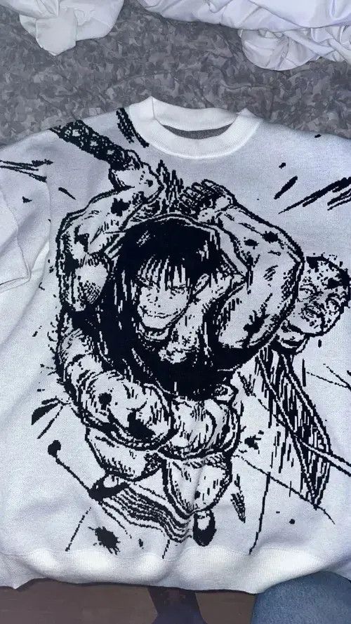 Knittin Gothic Anime Print Pattern O Neck Pullover Sweater