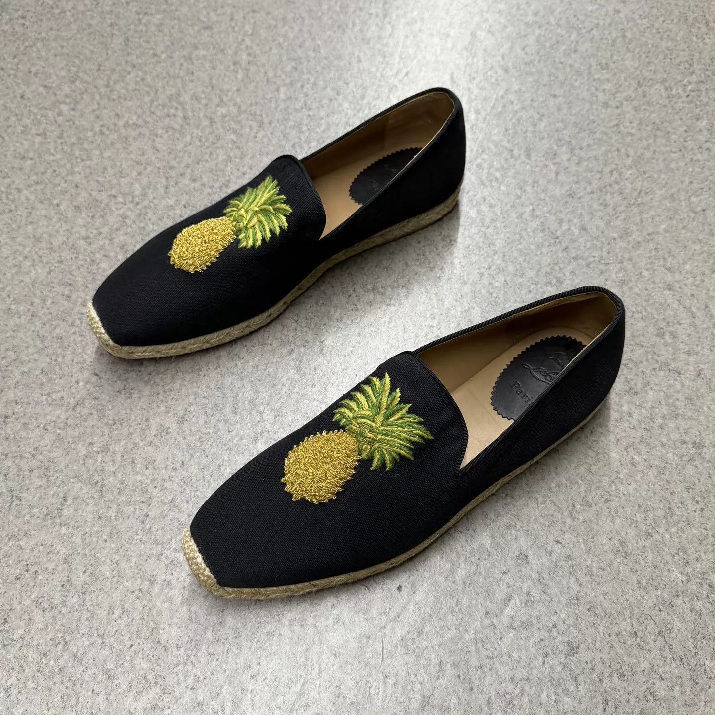 Christian Louboutin CL Pineapple Embroidered Black Red Sole Loafers 44 Like New Size US 11 / EU 44 - 5 Thumbnail