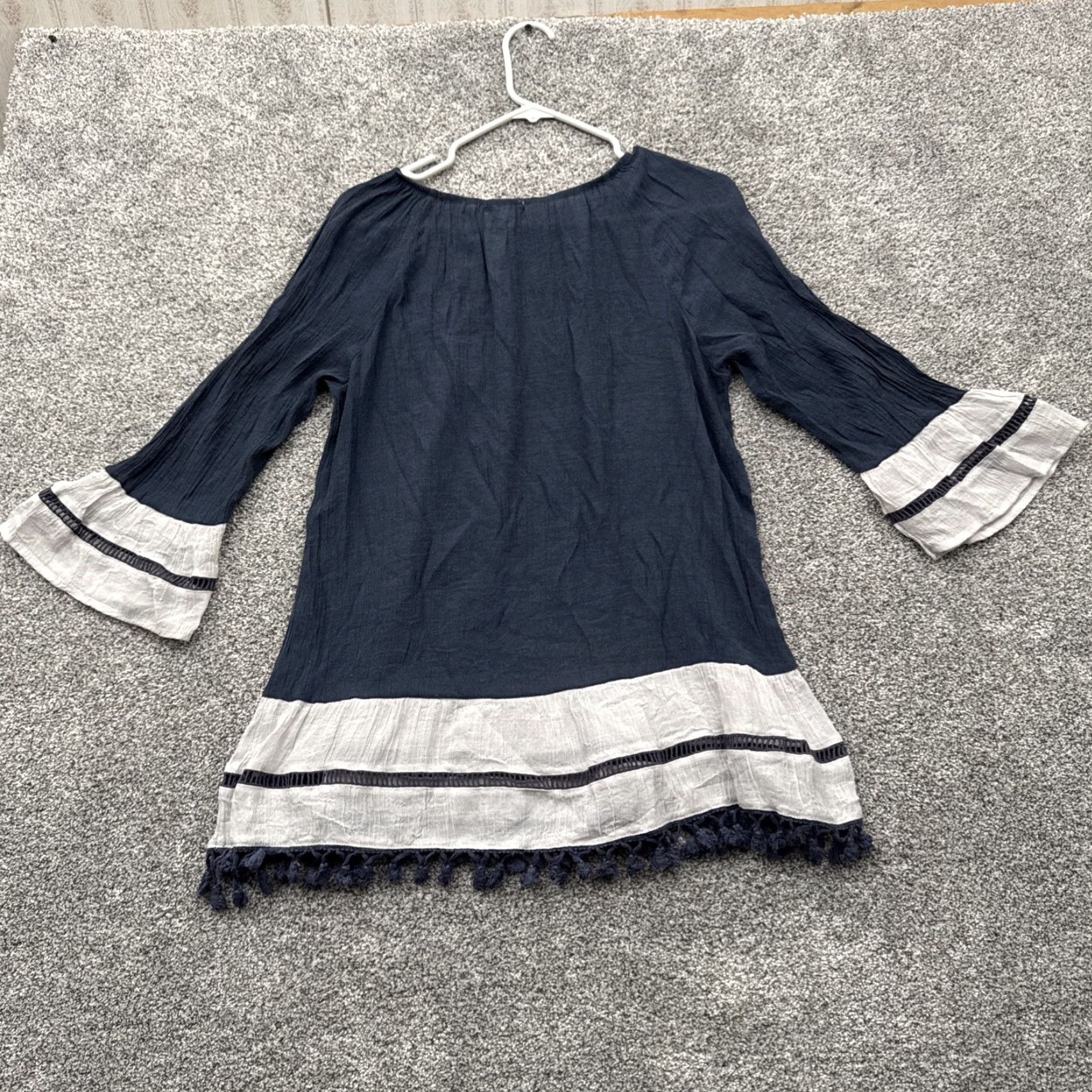 Vintage Indigo Soul Tunic Top Women Medium Boho Peasant Lagenlook Tassel Trim Flowy Chic Shirt Mens? Size M / US 6-8 / IT 42-44 - 8 Thumbnail