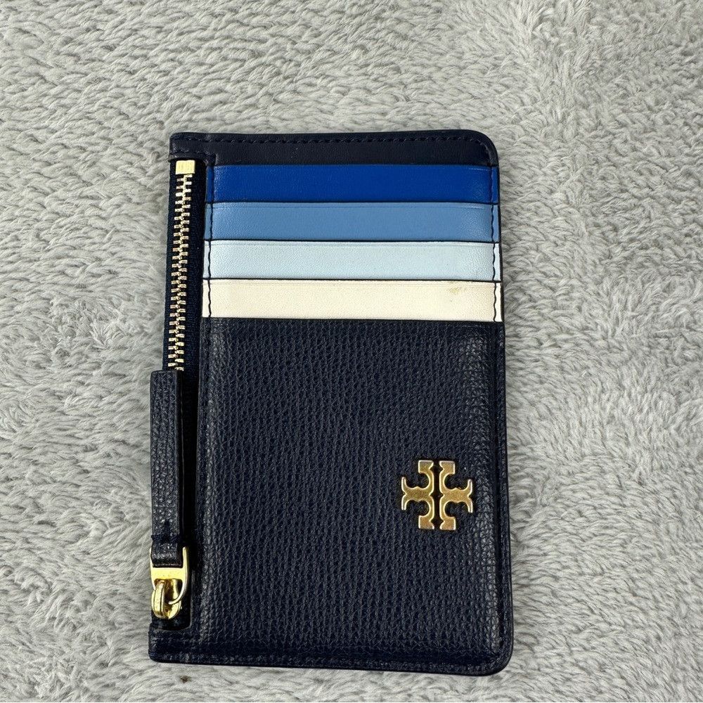 Tory Burch Tory Burch Kira Slim Card Case (Black/Blue) Wallet with Emb Size ONE SIZE - 6 Thumbnail