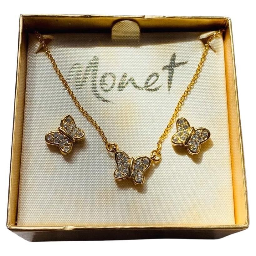 image of Monet Vintage Necklace & Earrings Set 1980S in Gold, Women's
