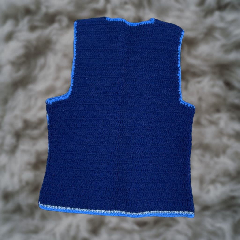 Vintage VINTAGE Hand Crocheted Tank Top Women's Small READ Blue Striped Boho Cropped Tank Size S / US 4 / IT 40 - 1 Thumbnail