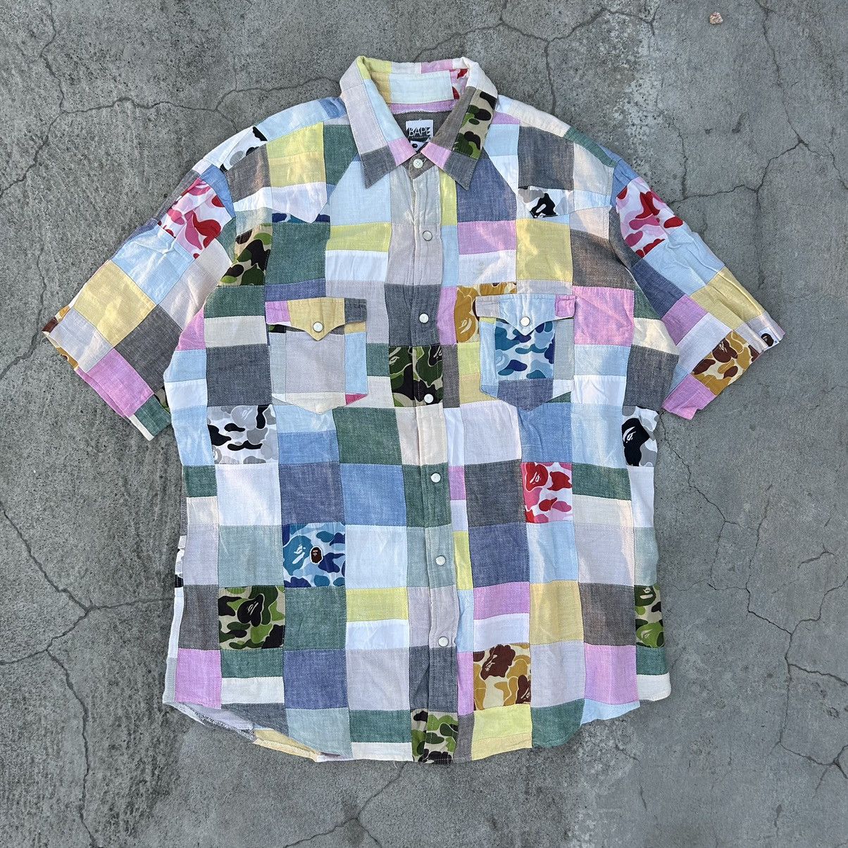 image of Bape Patchwork Button Up S/s Shirt, Men's (Size Large)