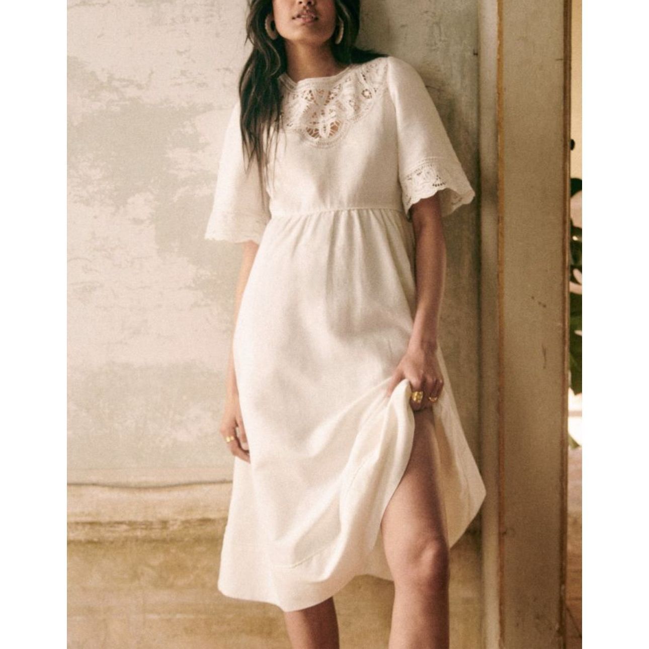 Sezane Sezane Paris Ursula Dress White Midi Linen Blend Size 38 | Grailed