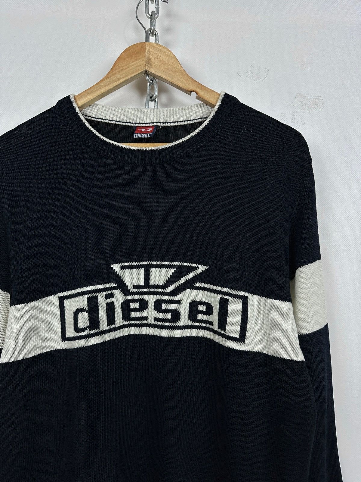 Diesel Vintage Diesel Y2K Big Logo Navy Blue Knit Sweater Size US L / EU 52-54 / 3 - 6 Thumbnail