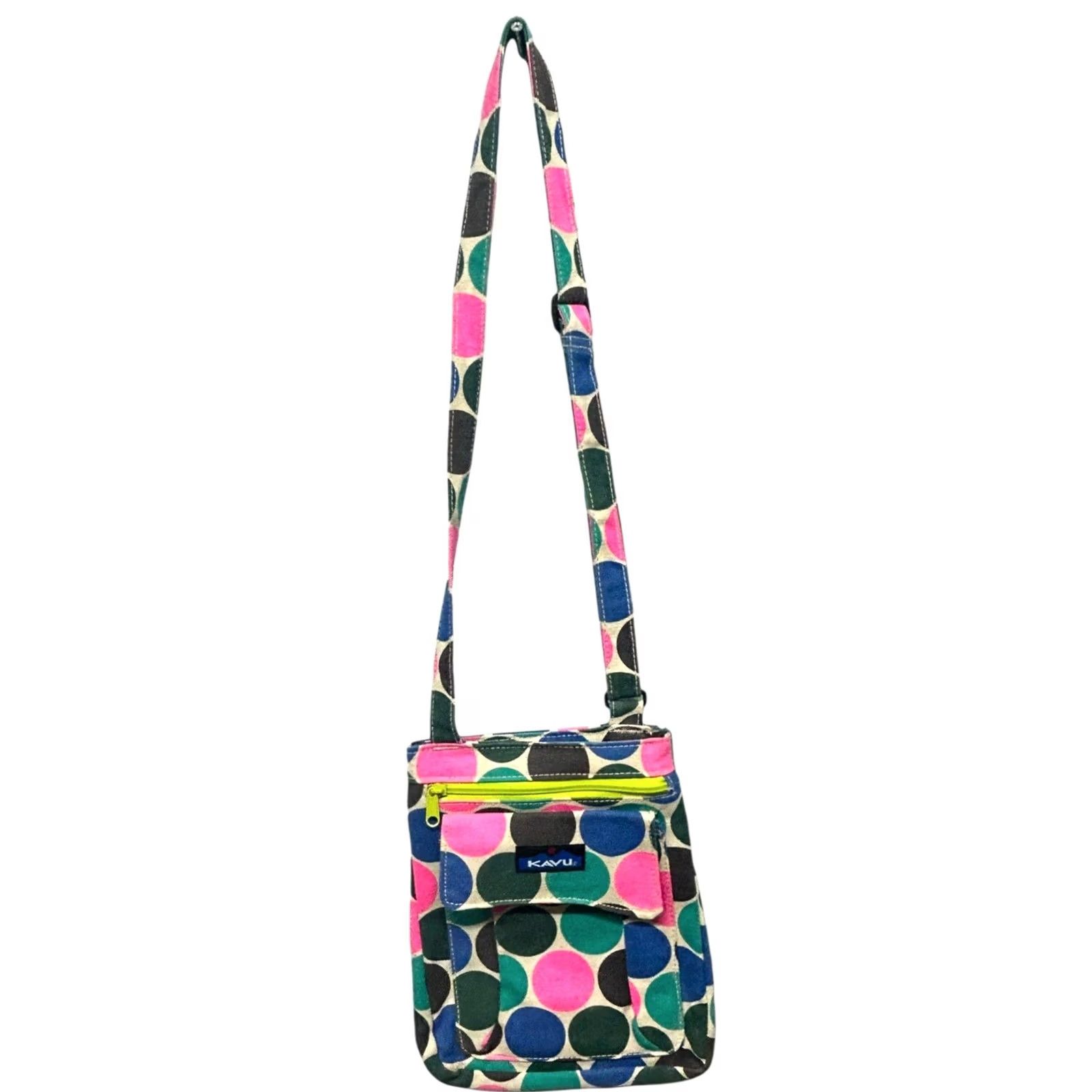 KAVU Kavu Crossbody HandBag Adjustable Purse Women's MultiColor Polka Dot Tote Crossbody Bag Small Nylon Lining Velcro Inside Pockets Size ONE SIZE - 8 Thumbnail
